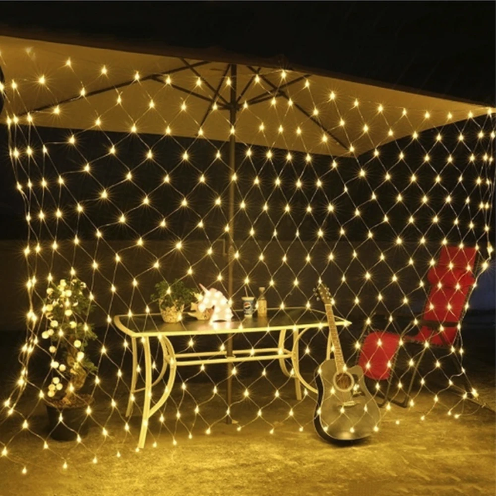 Net Mesh 110V US Plug Fairy Light Flashing String Lights Fishing Lamp Festival Garden Yard Romantic 96 Led Waterproof | Лампы и