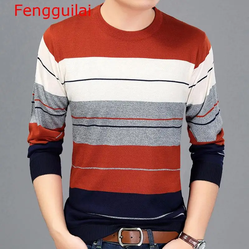 

2019 Brand Sweater Men Slim Thin Pullover Knitted Fashion Striped Men Sweaters Shirt Pull Homme Male Jersey Clothing