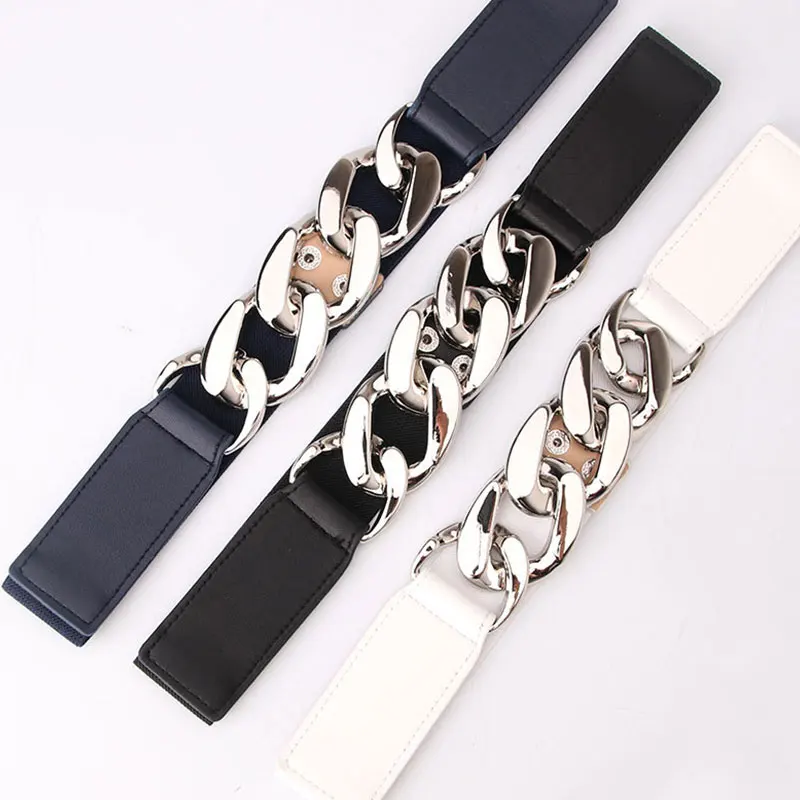 

Exaggerated Metal Thick Chain Belt Elastic Ladies Dress Belt Fashion Coat Sweater Women Belt Fashion Waist Punk Gold Color Chain