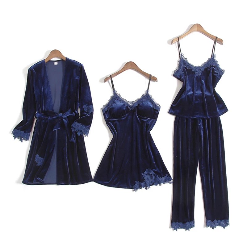 Женский пижамный комплект золотой бархат 4 шт. комплекты платьев пижамные