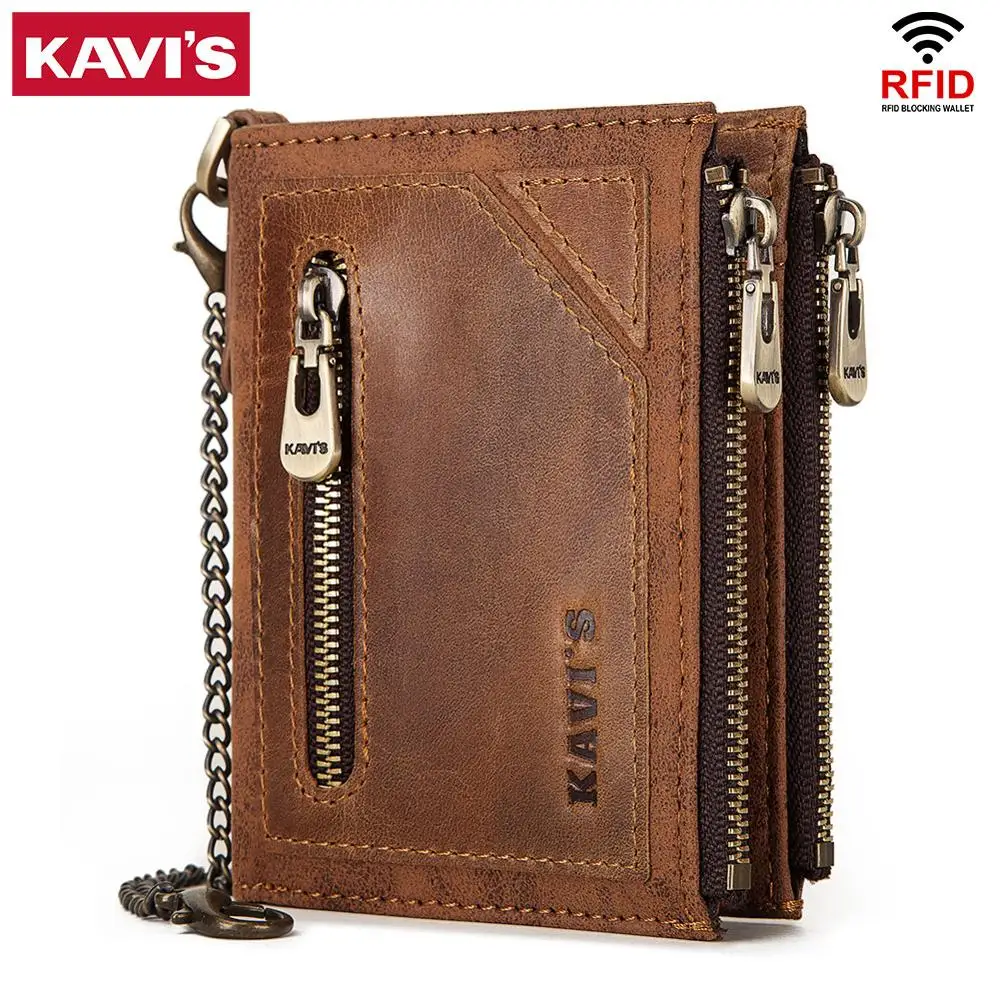 Кошелек KAVIS из 100% натуральной кожи с технологией Rfid мужское портмоне кредитница