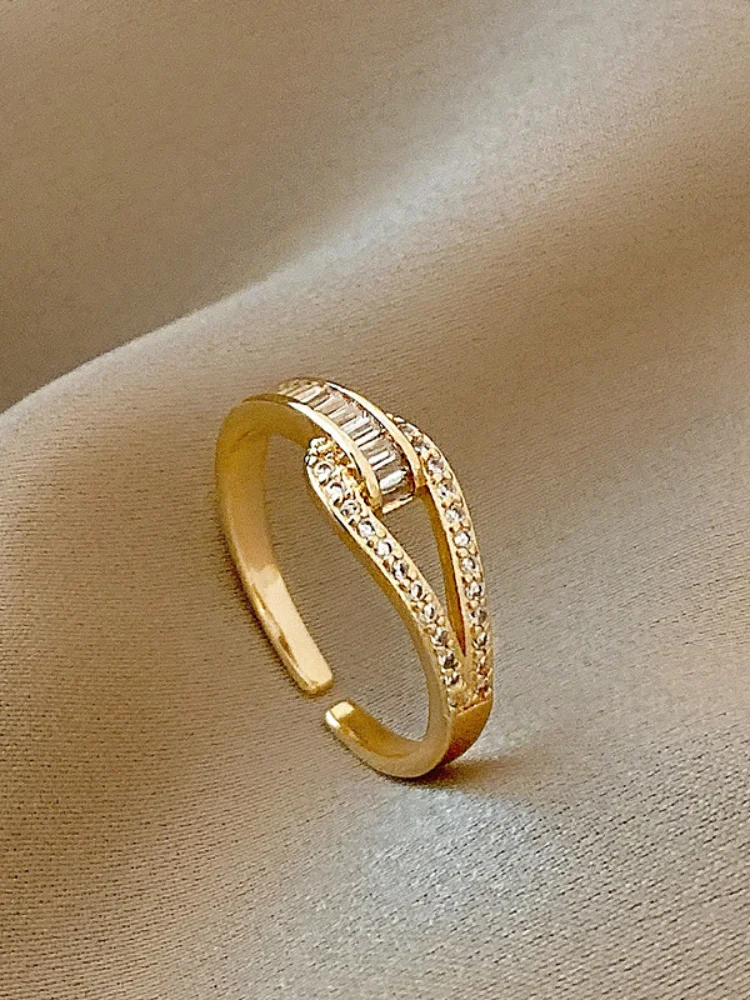

Korean fashion geometric zircon adjustable women's ring ins wild fashion finger ring high-end light luxury jewelry