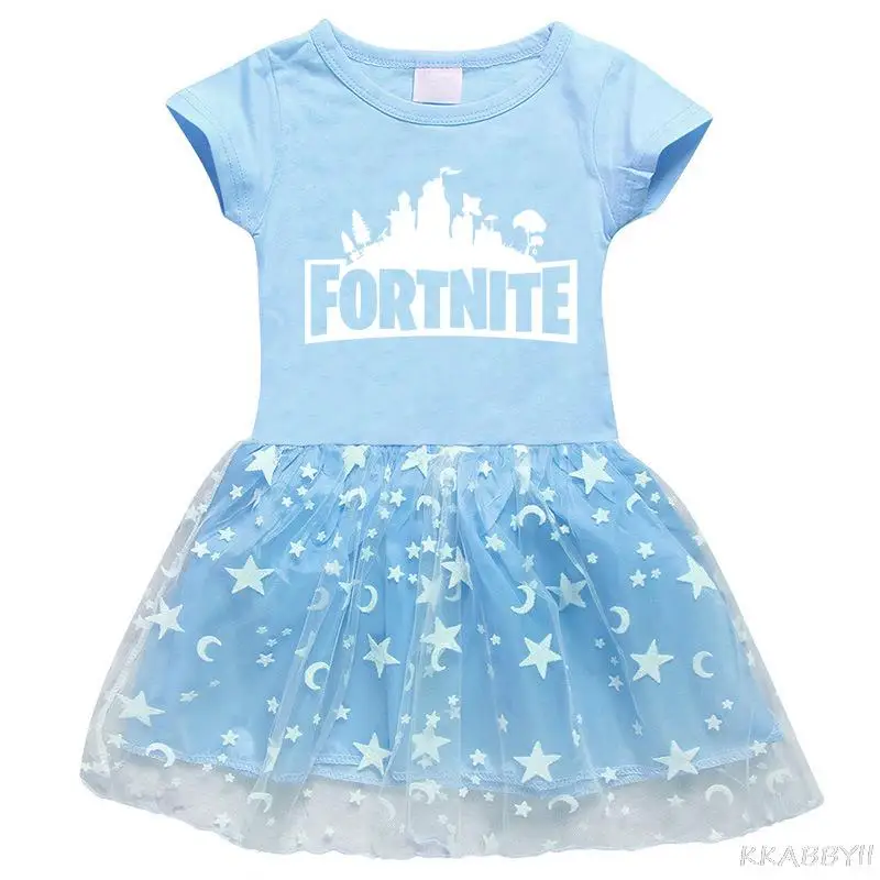 Платье для девочек Fortnites хлопковая сетчатая юбка принцессы с мультяшным принтом