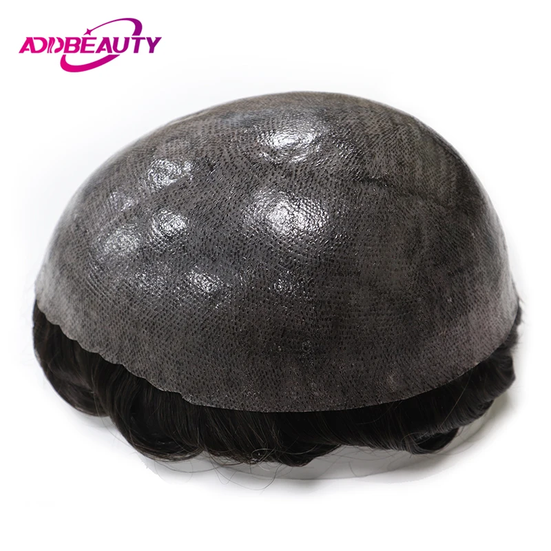 Men Prosthetic Hair Toupee Full PU 0.12-0.14cm Human Hair System Thin Skin 30mm Wave Straight Men Wig Hairpiece Natura Hairline