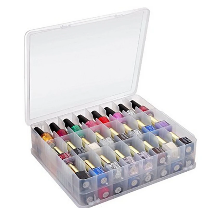 

48 Cells 2 Layer Nail Polish Organizer Portable Clear Nail Supplies Needlework Storage Box Adjustable Storage Case