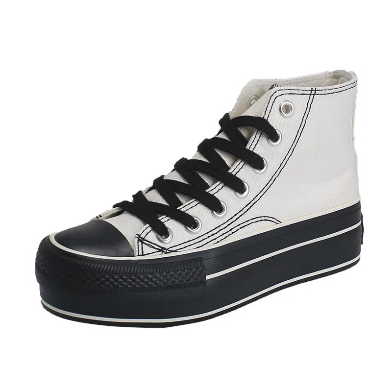 

Fashion High-top Thick-soled Lace-Up High-top Canvas Shoes Women Students All-match Height Increasing White Black Sneakers Women