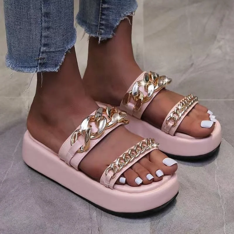 

Women Sandals Platform Sandals Women Chain Decoration 2021 Summer Sandals Light Slipper Indoor Outdoor Flip-flops Beach Shoes