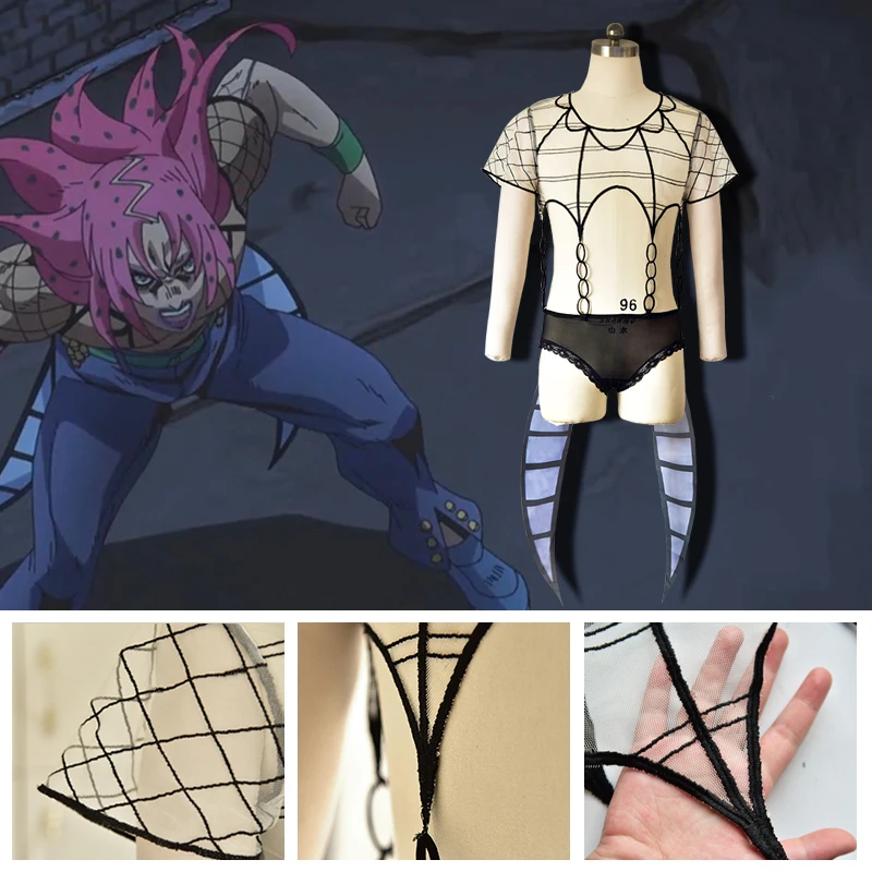 

Anime JoJo's Bizarre Adventure Golden Wind Diavolo Cosplay Costumes King Crimson Sexy Lingerie Lace Body Suit Top + Underwear