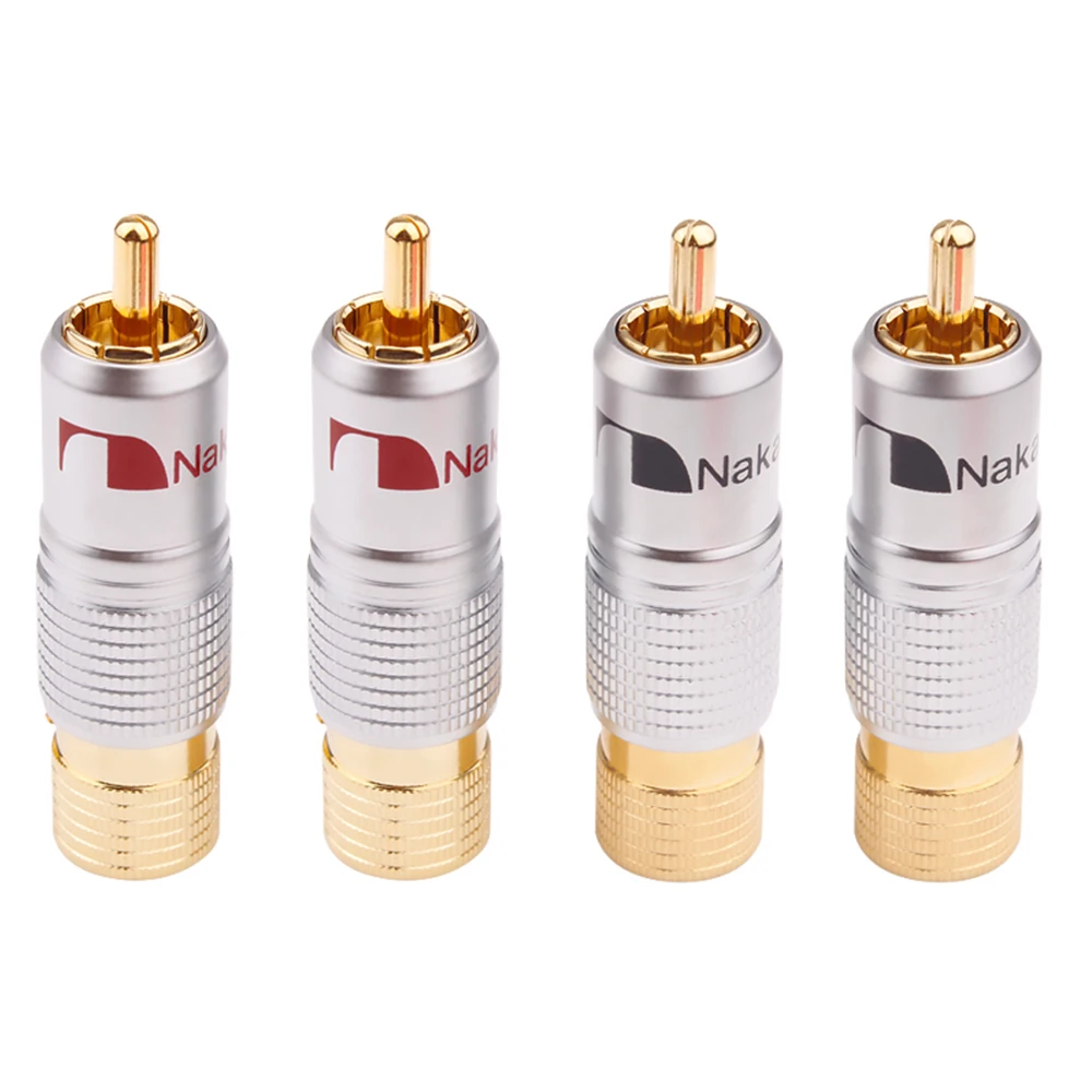 4pieces/lot New 24K Gold Nakamichi Nakamichi RCA Plug Audio Cable Speaker Connector Lockable Adjustable Audio Plug Rca Male Plug