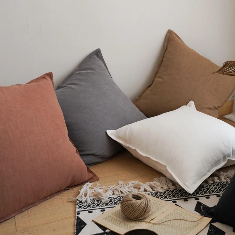 

Однотонная Наволочка на подушку размером 45*45 см льняная наволочка цвета слоновой кости темно-серый Кофе бахромой для украшения дома кровать диван
