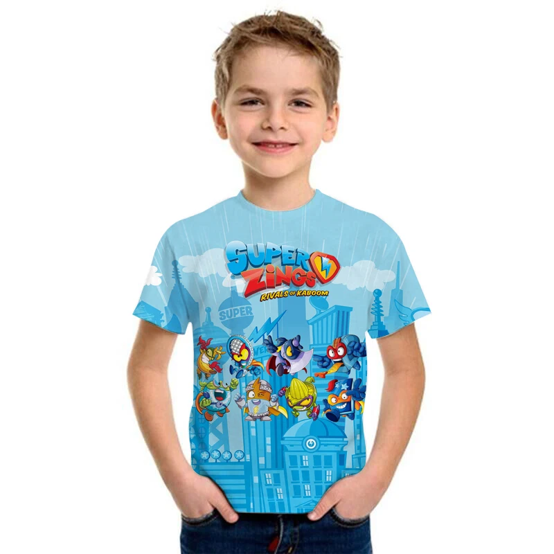 

Модная футболка Superzings, летняя футболка с коротким рукавом и круглым вырезом, футболки Super Zings, для маленьких мальчиков, детские повседневные ...