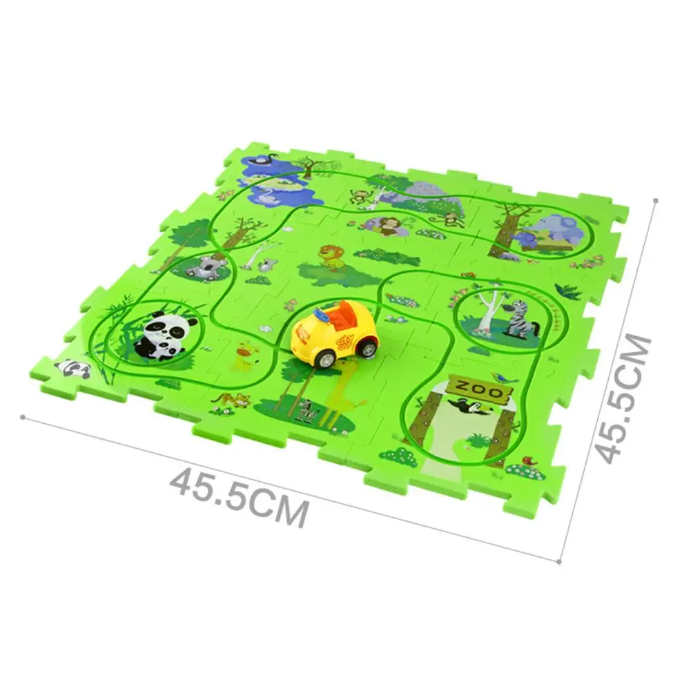 

Mini Car Running Cartoon Animal Track Assembling Puzzles Map Education Toy Classic Baby Toys Infant Crawling Mat