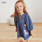Джинсовое осеннее платье для девочек Little maven, одежда с длинным рукавом и солнцем и единорогом, милая детская одежда для девочек