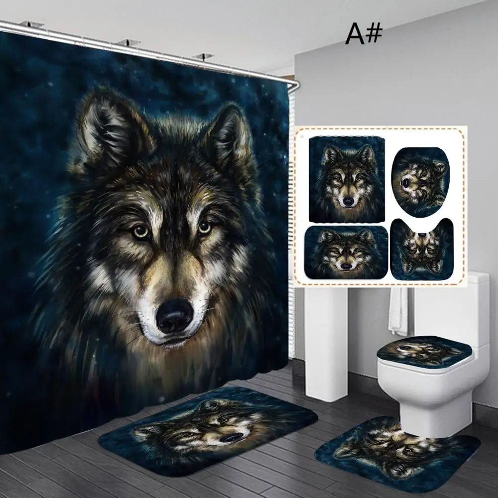 4 шт./компл. водонепроницаемый коврик Wolf для ванной комнаты занавеска душа