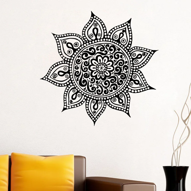 

Йога Цветок михенди, индийская Мандала с Буддой символ настенные Буддизм домашний декор искусство Стикеры виниловые Фотообои