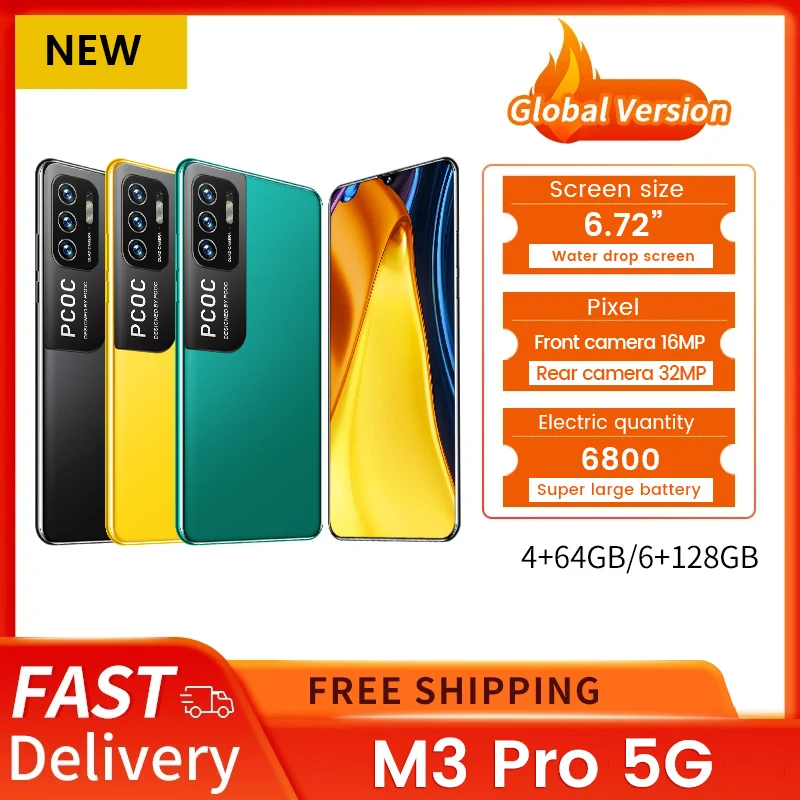 

Global Version M3 Pro 5G 4GB 64GB / 6GB 128GB Dimensity 700 90Hz 6.5" DotDisplay NFC 5000mAh 48MP Triple Camera Cellphone