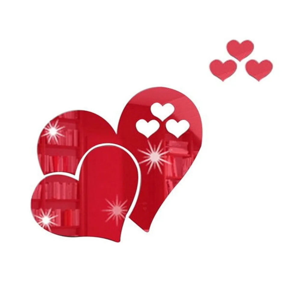 

Silver Black Gold Red Love Three Dimensional Mirror Heart Wall Decal Sticker Lovely DIY Home decor Art Mural Room Decor
