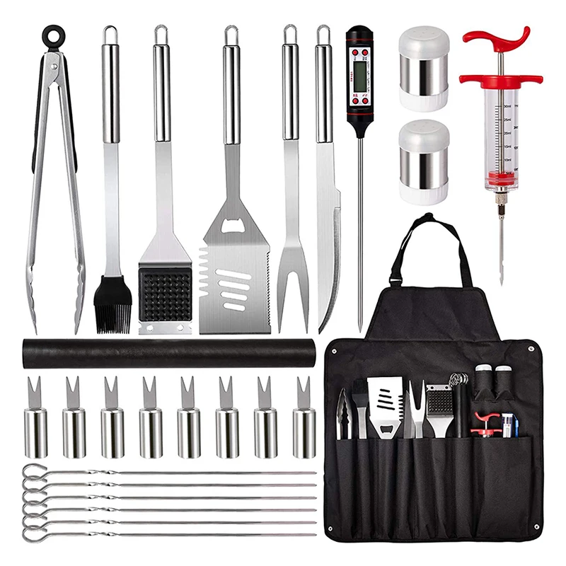 

Grilling Accessories BBQ Grill Tools Set, 26PCS Stainless Steel Grilling Kit for Smoker Camping Kitchen Barbecue Utensil Outdoor