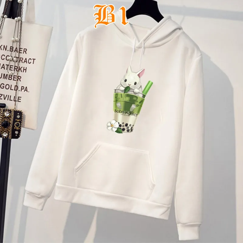 Симпатичный кролик с капюшоном Boba чай Свитшот Harajuku толстовки Милая кавайная