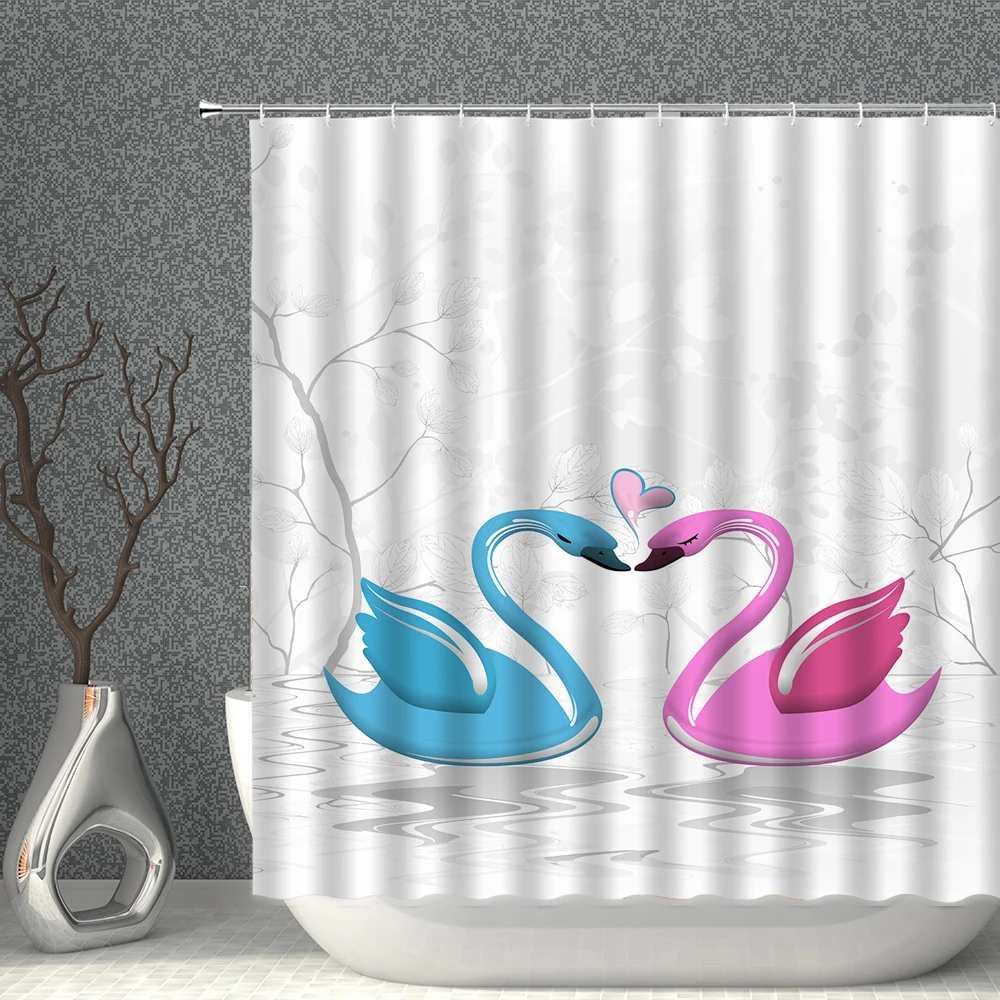 

Nordic White Shower Curtains Set Animal Butterfly Blue Colorful Print Pattern Bathroom Curtain Fabric Home With Hook Bath Decor