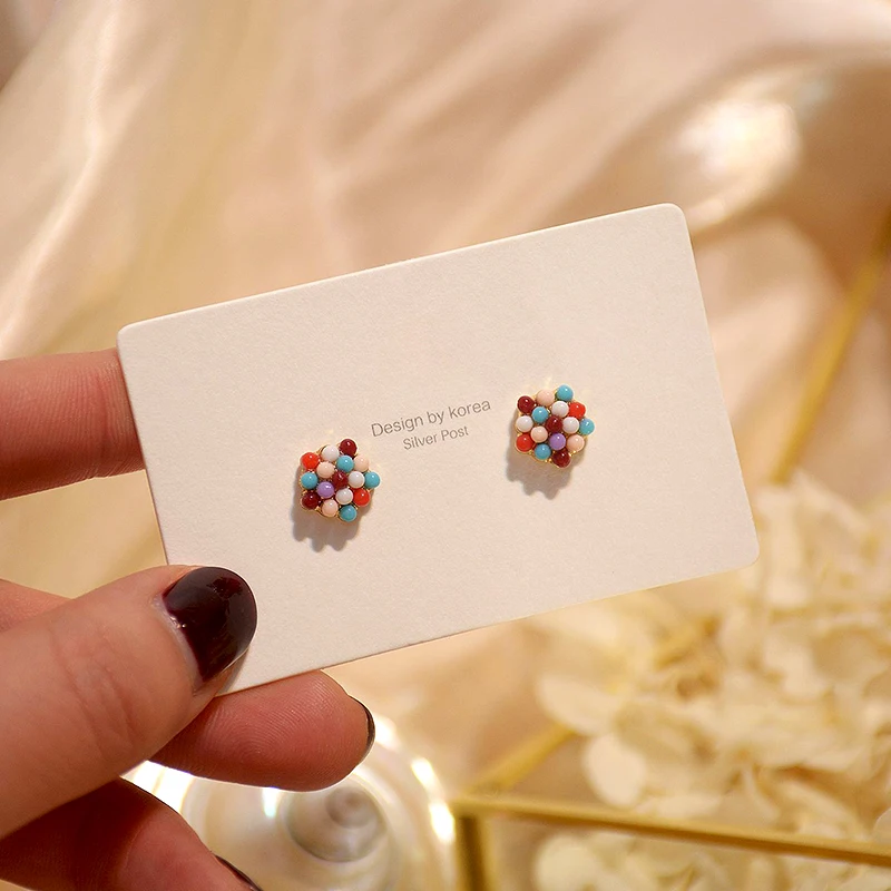 

Romantic Charming 14k Real Gold Cute Colored Sugar Balls Earrings for Women S925 Silver Needle Stud High Quality Jewelry Party