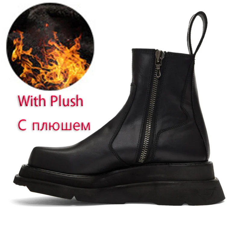 zipper With Plush Роскошные мужские дизайнерские ботинки; мужская обувь с боковой молнией; высококачественные армейские ботильоны из итальянской натуральной кожи; 14#25/15D50 - Цвет: zipper With Plush