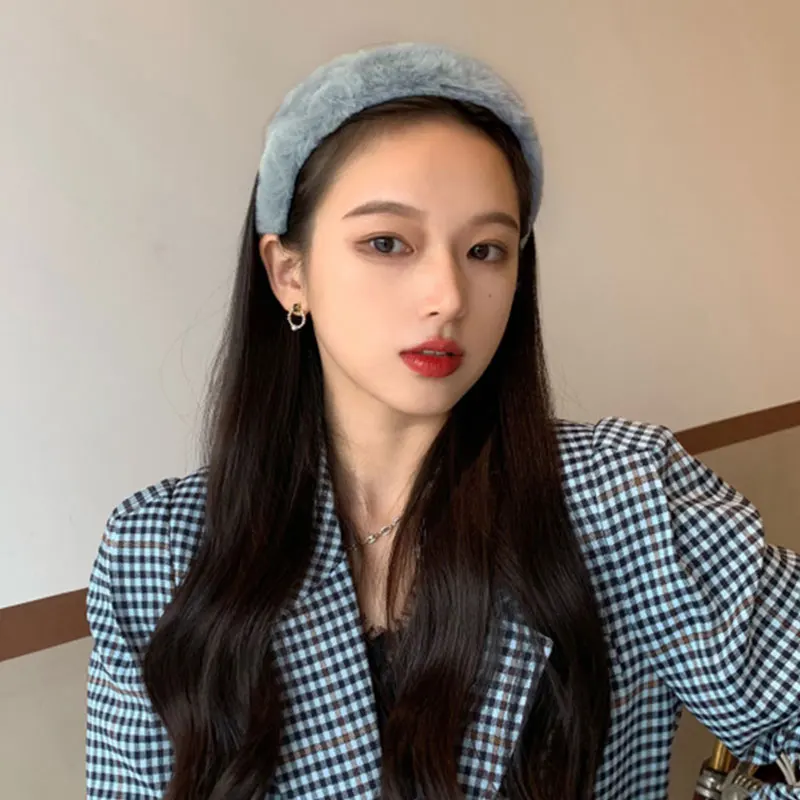 

Gentleness Faux Fur Plush Headband Retro Hair Accessories Women Warm Wide White Fluffy Headbands Winter Thick Furry Hairband