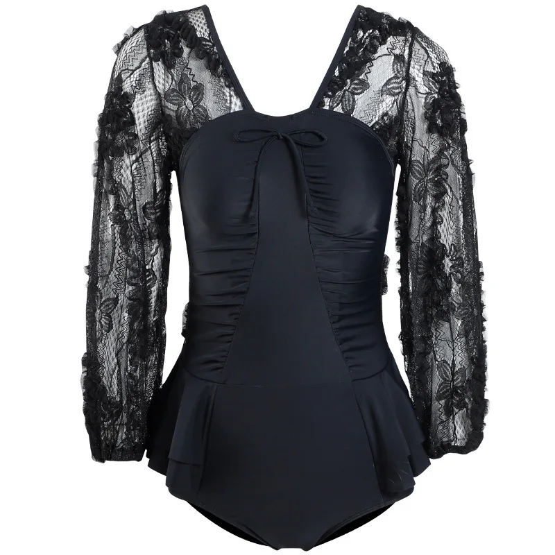 

One Peice Swimsuit Women Woman One-Piece Swimwear For Trikinis Beach Womens New Long Sleeve Solid Polyester Swiming Suit Women