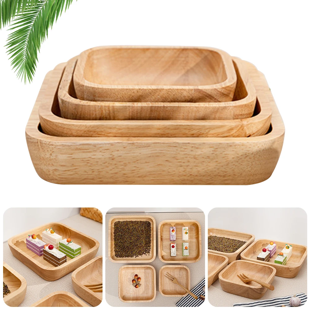 

Large Square Salad Bowl Fruit Decoration Practical Wooden Household Kitchen Bowl Cutlery Basin Fruit Bowl Salad Bowl Storage