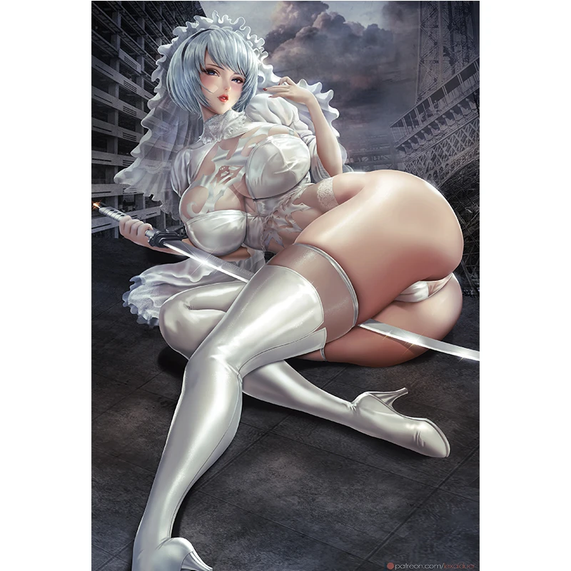 

White Dress Bride NieR Warrior Girl Canvas Painting Custom Print Video Game Comics Anime Art Poster Wall Pictures for Mans Room