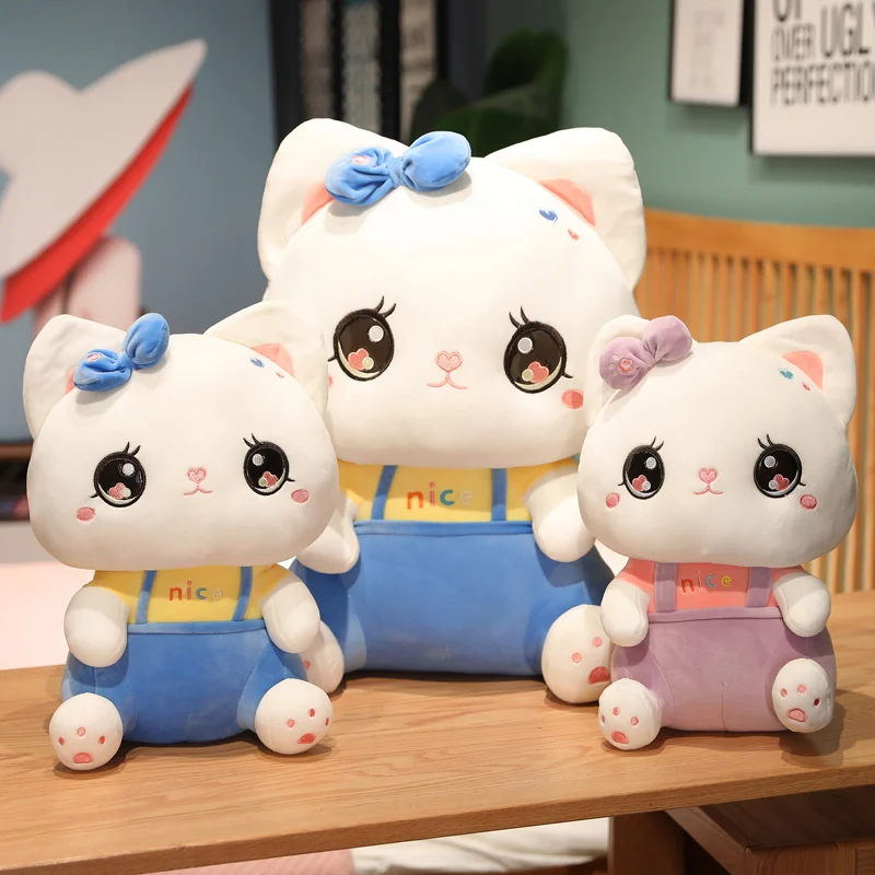 

35~65cm Big Eyes Adorable Sitting Cat Doll Blue Purple Dressed Bowknot Animal Plush Toy Ultra Soft For Children Gift