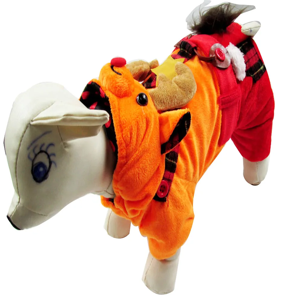 Теплое пальто для собаки щенка одежда комбинезон милый олень подтяжки штаны