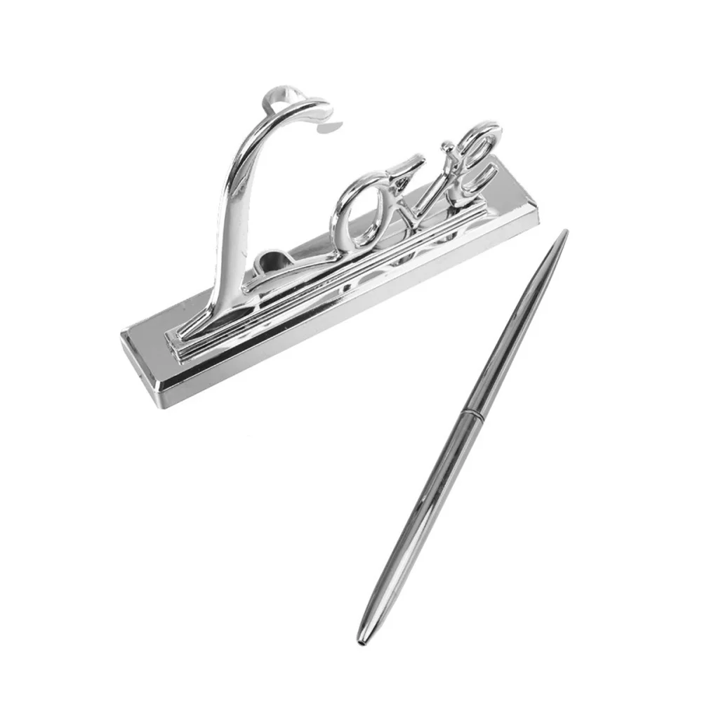 

Wedding Signing Pen with Silver Plated Metal Love Holder Party Pen Set (Silver)