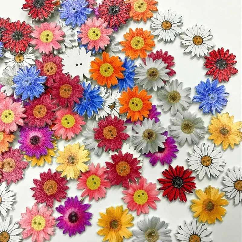 50pcs Flower Shape Mixed Color Wood Buttons Vintage with 2 Holes for DIY Sewing Crafts | Дом и сад