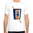 Футболка-карандаш с кассетной лентой, мужская летняя новая короткая футболка, мужская белая Повседневная футболка, уличная одежда унисекс