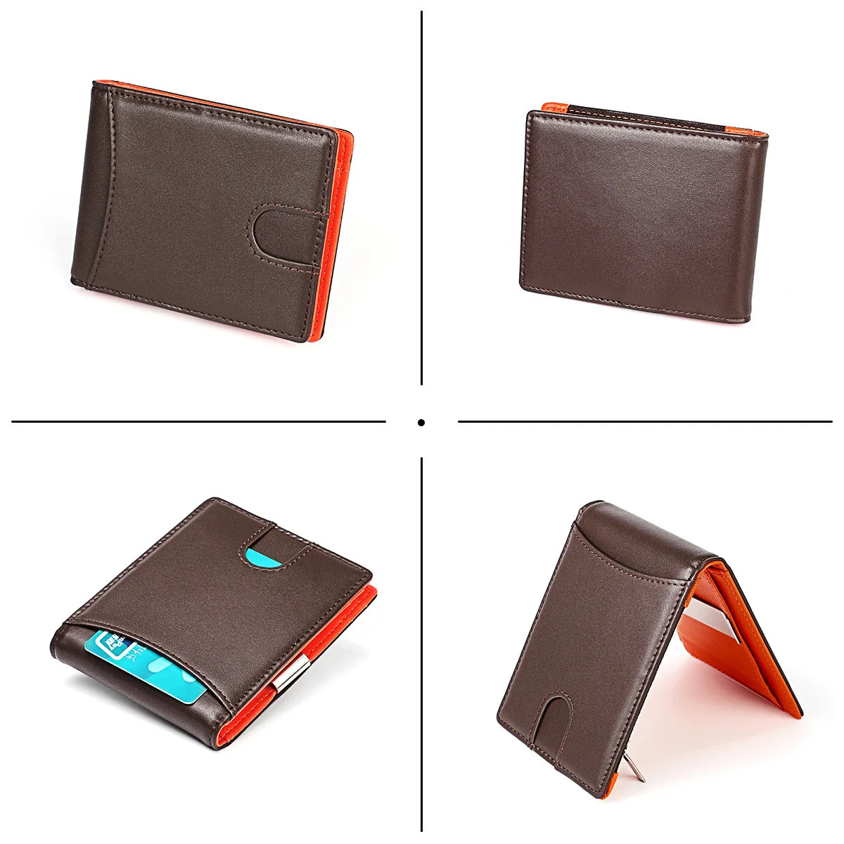 Модный кошелек из натуральной воловьей кожи RFID зажим для денег тонкая визитница двойные мужские денежный зажим держатель для денег на молнии карман для монет