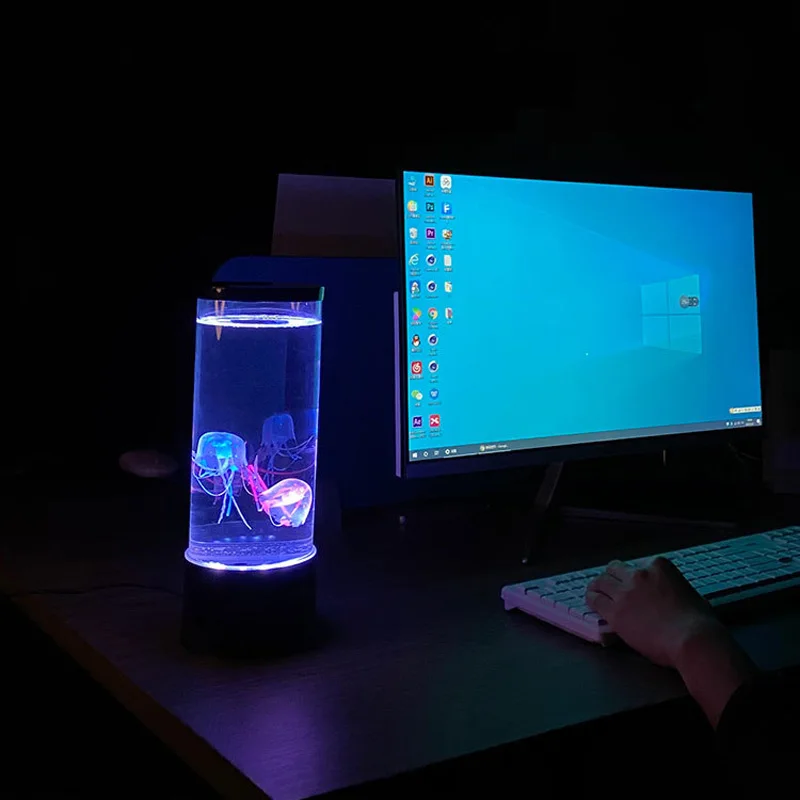 

Улучшенный 2,5-дюймовый светодиодный светильник в виде медузы, USB-разъем, цветной, меняющий цвет, имитация цилиндрической атмосферы, ночсвети...