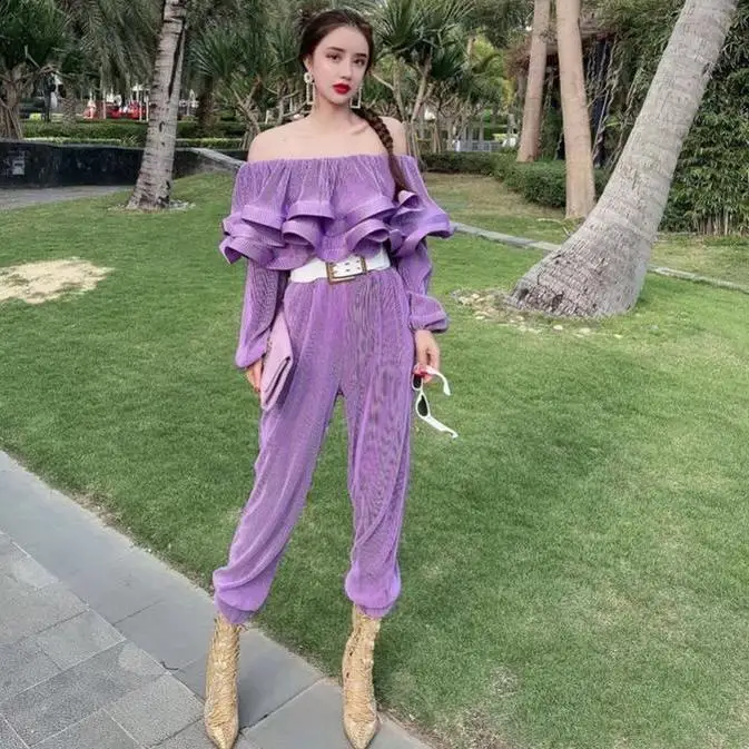 Свободные повседневные плиссированные брюки-шаровары с высокой талией оборками