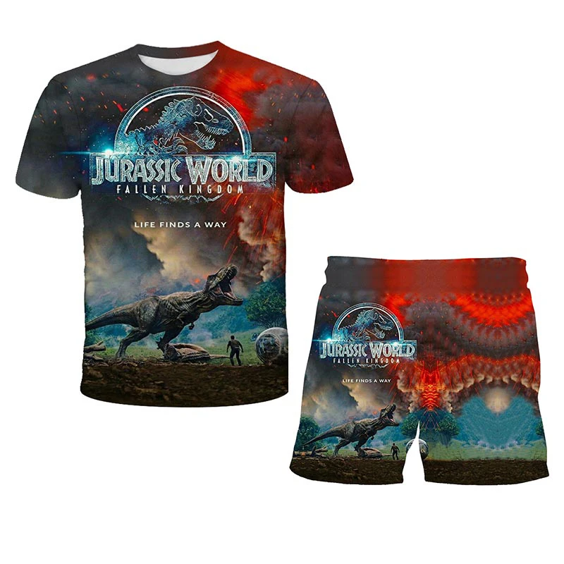 

Jurassic World Fallen Kingdom Summer 3D Baby Boys Girls Dinosaur T shirt + Short Boys Tracksuit Children Clothing Set Baby Set