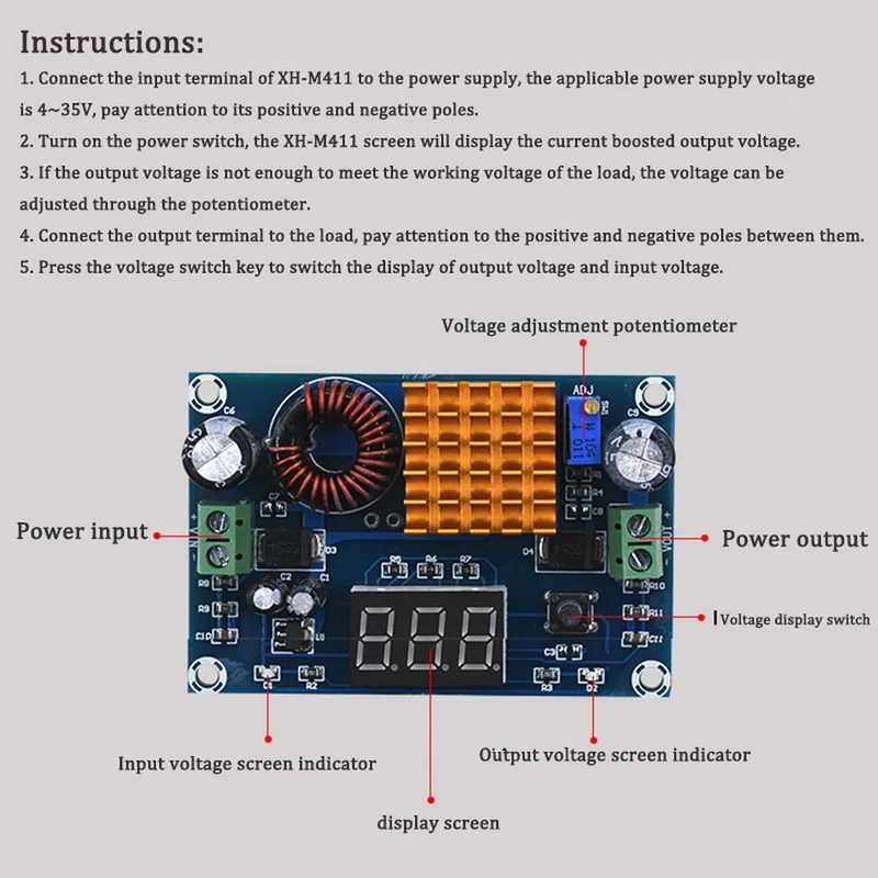 DC 4V-35V к 5V-45V Boost модуль цифровой вольтметр DC-DC шаг вверх конвертер плата 5A мощность