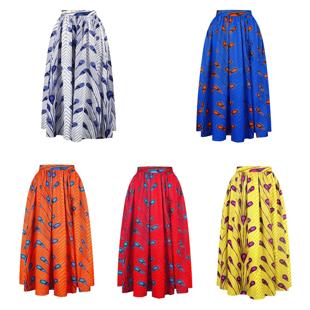 

2020 Spring Summer Dashiki African Dresses for Women Elastic Waist Africa Digital Print Maxi Skirt African Clothing for Travel