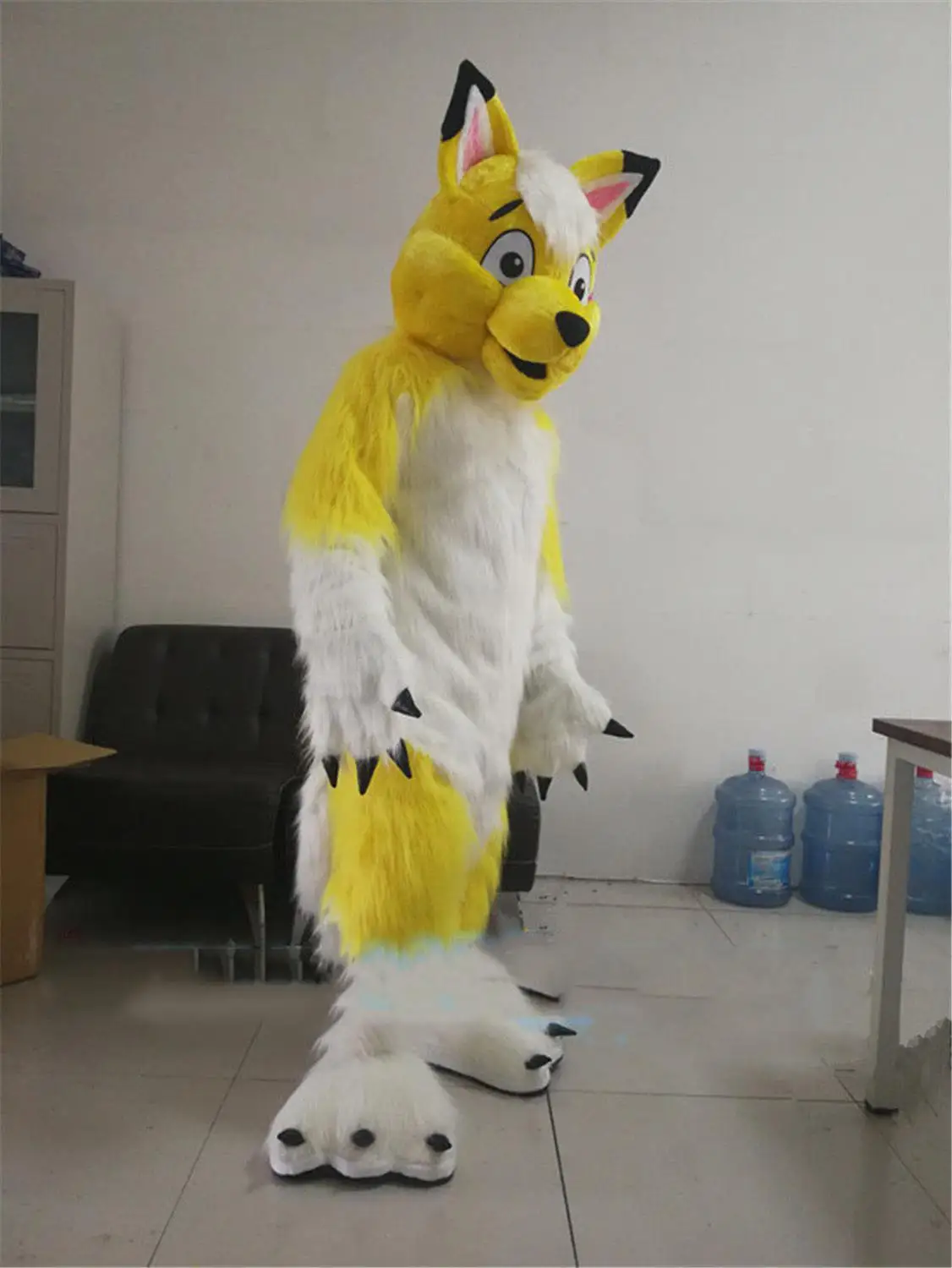 Длинный мех желтый Хаски волк собака талисман костюм Fursuit Хэллоуин косплей