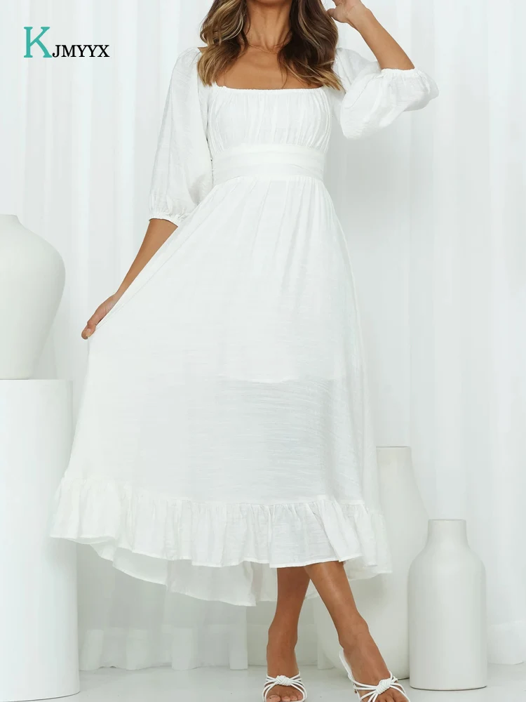 

Дизайнерское богемное длинное белое платье с бантом на рукавах, женские летние элегантные вечерние платья в стиле бохо для отпуска