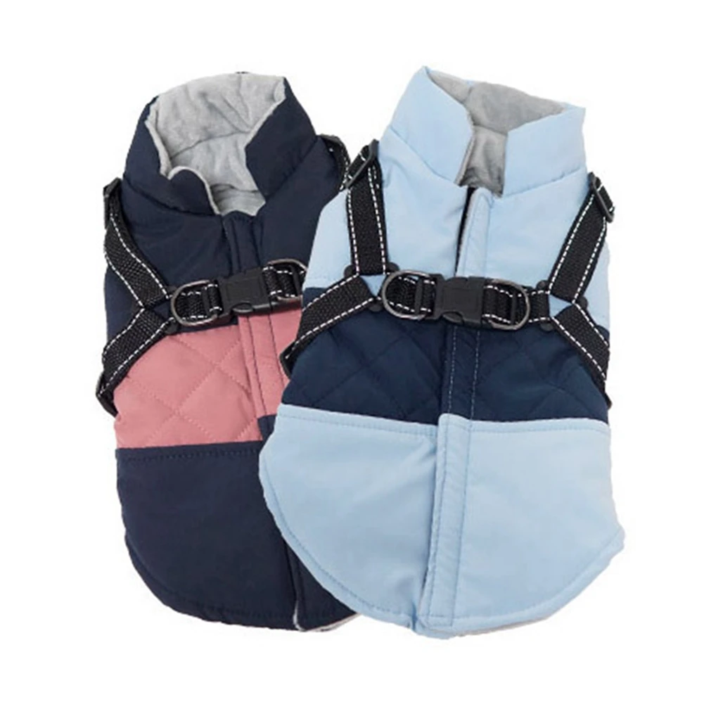 

Pet Winter Skiing Costume Cotton Padded Dog Jacket Vest Plus Velvet Thicken Reflective Coat Pet Chest Strap Harness Back Zipper