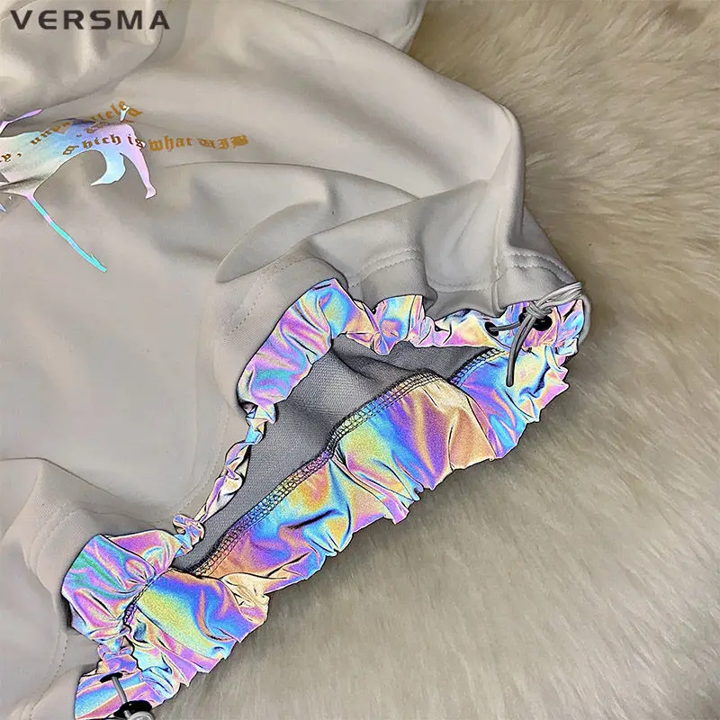 VERSMA в Корейском стиле Ulzzang Harajuku Светоотражающая худи с граффити Толстовка Для