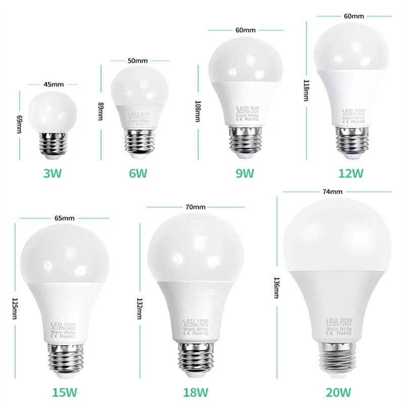 

10PCS LED lamp E14 E27 AC 220V LED bulb Light LED Spotlight Table lamp 3W 6W 9W 12W 15W 18W 20W