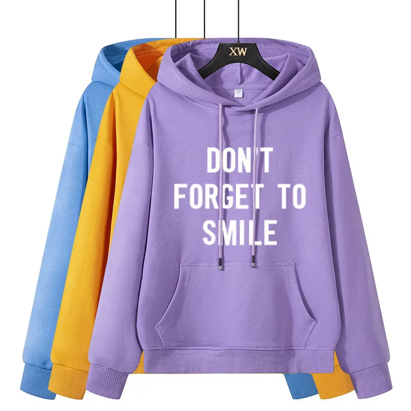 

2021Autumn and Winter New Pullover Women's Hooded Sweater Tide Loose Long-sleeved Round Neck English Printing Coat Thin Sweater