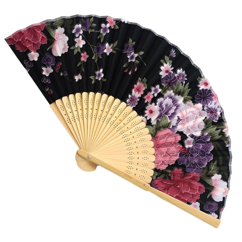 

Chinese Japnese Style Summer Vintage Bamboo Folding Hand Held Flower Fan Dance Party Pocket Gifts Wedding Colorful