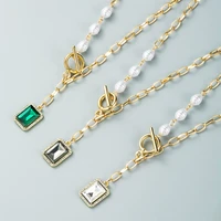 fashion long imitation pearls bead chain necklace women classic ot clasp gold bead crystal pendant chain necklace for women