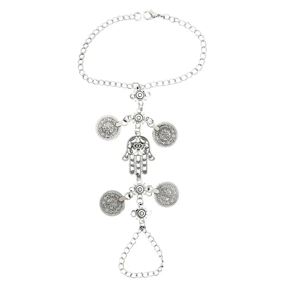Women Gypsy Jewelry Bracelets Silver-Color Coin eye Charms Dangle Pendant Vintage Ethnic Gift Free Shipping | Украшения и